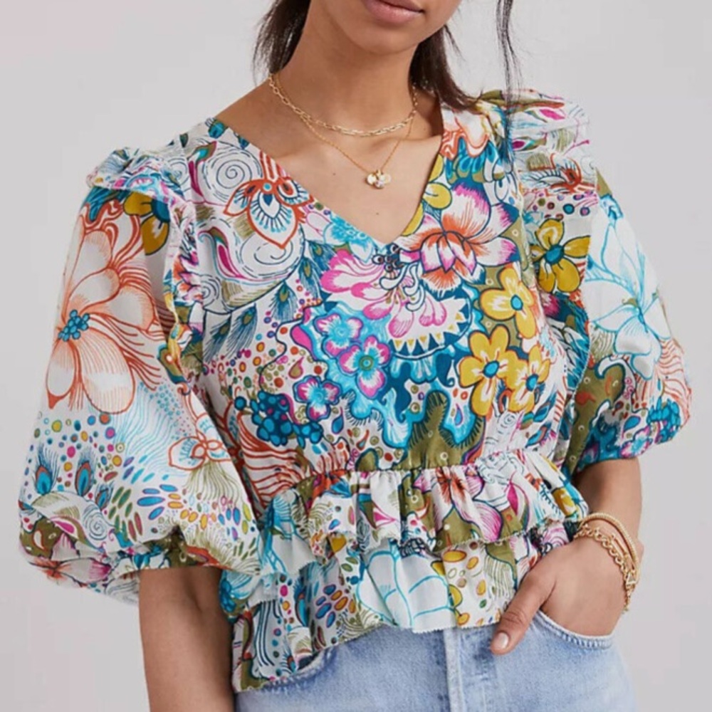 Anthropologie Multicolor Floral Blouse